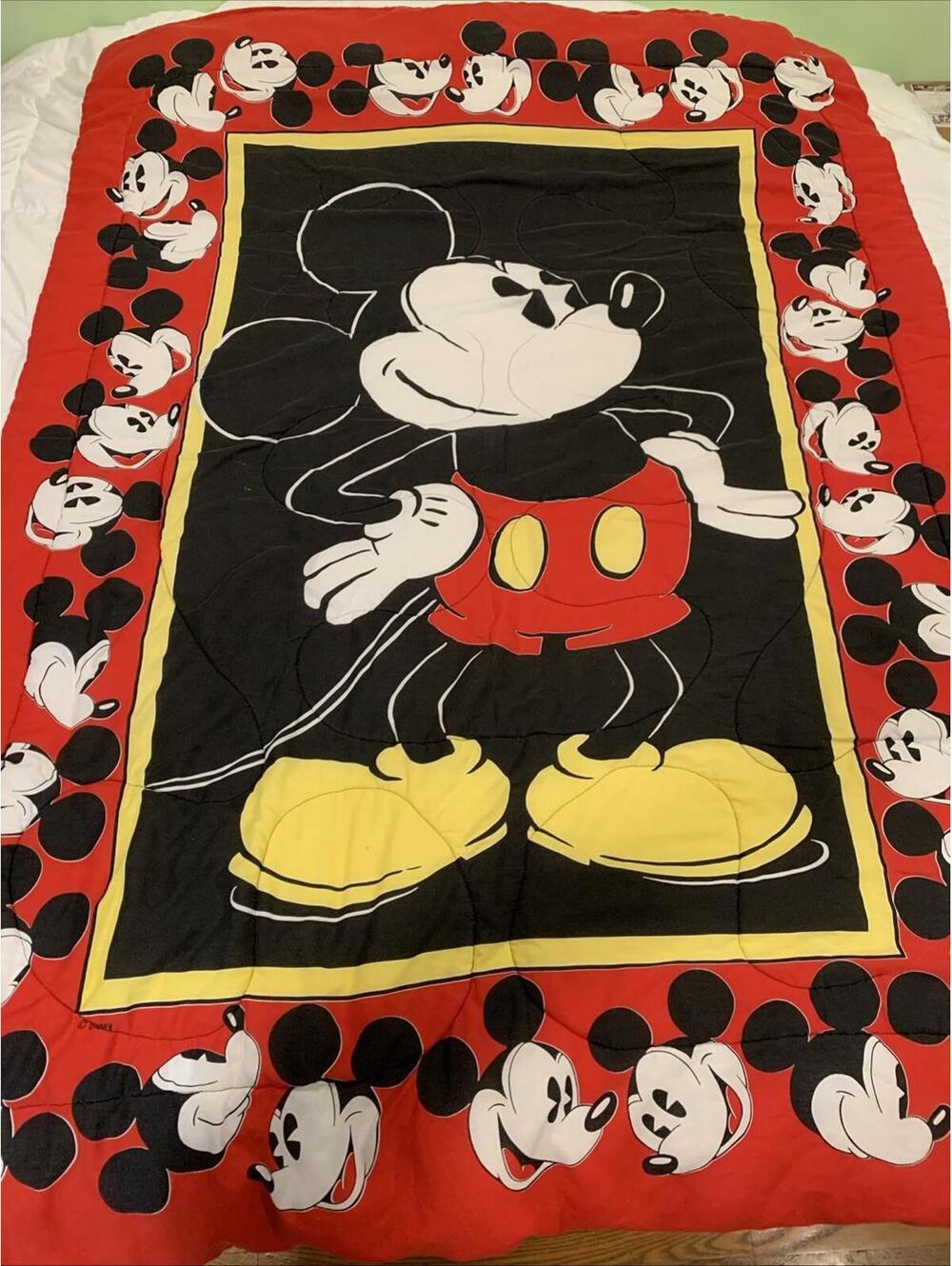 Vintage Disney Mickey Mouse Twin Comforter Large Graphic Classic Border 90’s